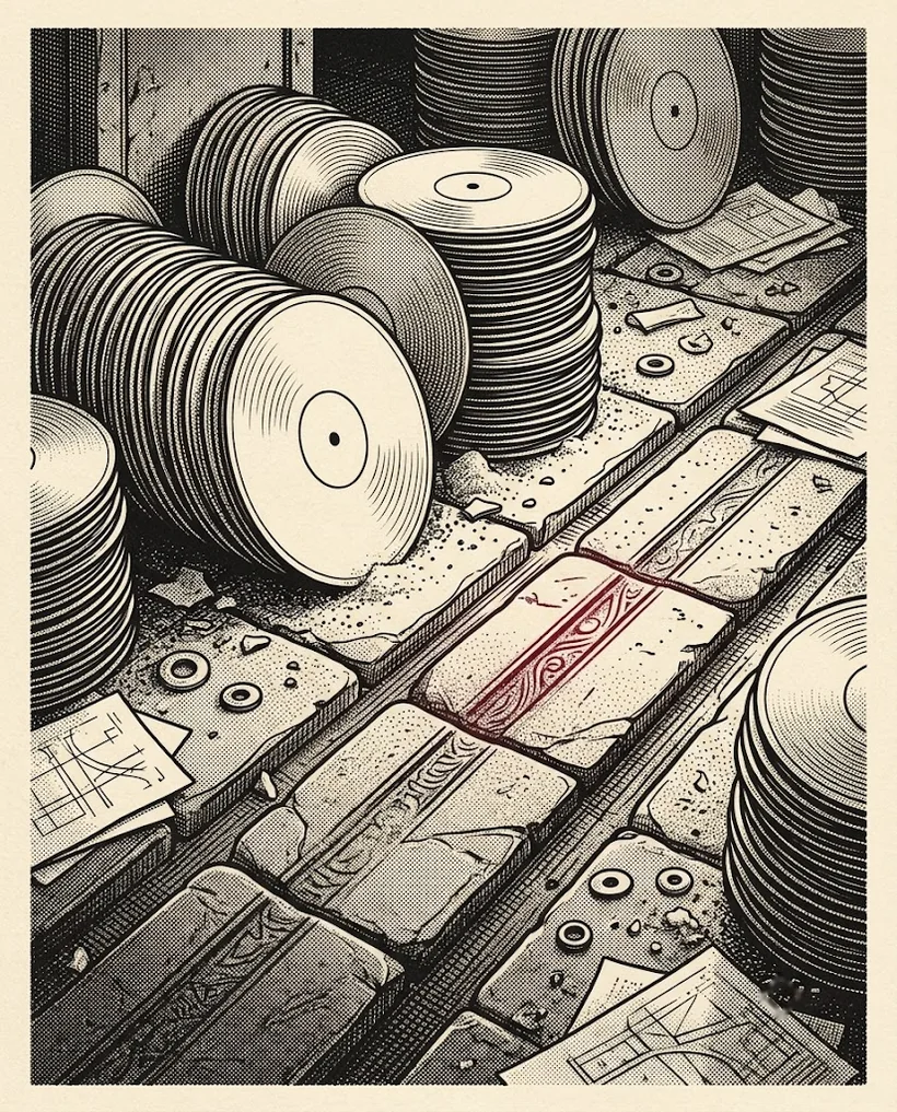 Stacked blank discs on the vault floor