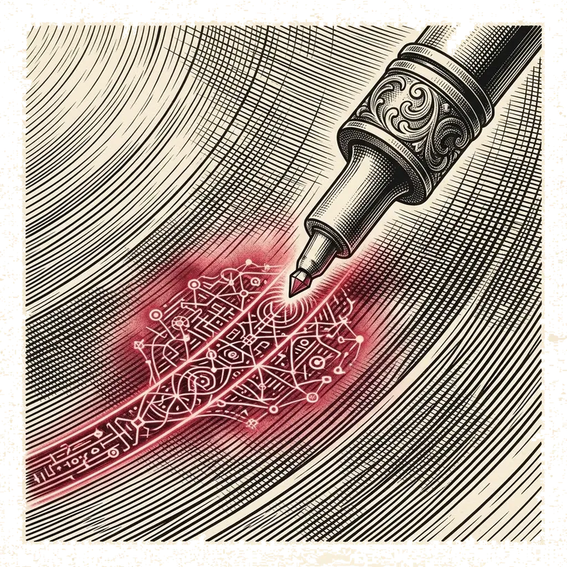 The verification needle tracing a groove into a crimson seal